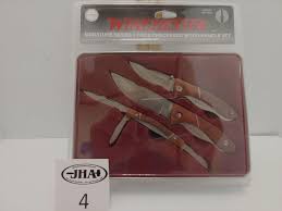Winchester 200th commemorative 3 pc signature series gift set tin new in package. Winchester 3 Pc Knife Set Checkered Wood Handle Jerry L Harris Realty Auction Company Llc