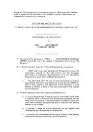 On the contrary, the article of association talks about the rules of the company which generally an emphasis on the internal controls and the governing of the company. Memorandum Of Assocation Template Pobal