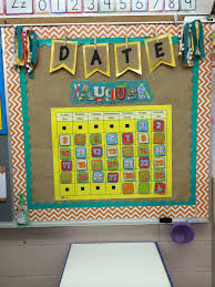 My Calendar Bulletin Board Burlap Chevron And Bunting Love It With Images Calendar Bulletin Boards Classroom Calendar Chevron Classroom