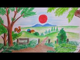 Take the hb pencil and sketch more trees going deeper and deeper into the background. How To Draw A Beautiful Sunrise Scenery Drawing Channel 17