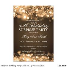 Birthday Party Invitation Card For Friends Surprise Birthday Party Gold Sparkling Lights Invitation Zazzle Com Birthday Surprise Party Surprise Birthday Party Invitations Gold Invitations