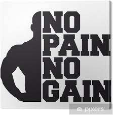 No pain, no gain (or no gain without pain) is an old proverb, used since the 1980s as an exercise motto that promises greater value rewards for the price of hard and even painful work. Leinwandbild No Pain No Gain Bodybuilding Logo Design Pixers Wir Leben Um Zu Verandern