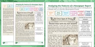 Seven newspaper articles based on key events in familiar stories. Analysing The Features Of A Newspaper Report Ks2 Resources