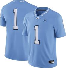 White stripes adorn the sides of the jersey, with a cannon. Jordan Men S North Carolina Tar Heels Carolina Blue 1 Dri Fit Game Football Jersey Dick S Sporting Goods