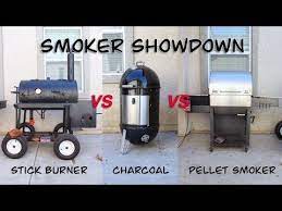 Smoker Showdown Stick Burner Vs Charcoal Smoker Vs Pellet Smoker Youtube Charcoal Smoker Pellet Smokers Pellet