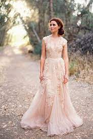 Vintage Wedding Dresses Cap Sleeve Lace 2015 Champagne Ruffles Beach Wedding Gowns Deep V Neck Reem Acra B Bridesmaid Dresses Boho Lace Dress Boho Bridal Gowns