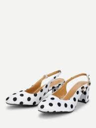 Black And White Polka Dot Heels Polka Dot Pumps Chunky Block Heel Pumps Slingback Pumps With Polka Dot Print Black White Polka Dots Shein Polka Dot Heels Polka Dot Pumps Heels