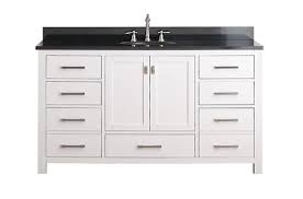 We have a lot of requests from clients that want a furniture style bathroom vanity without the top so that they can add a unique countertop locally sourced. Avanity Modero Single 60 Inch Traditional Bathroom Vanity White
