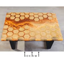 Side Table Honeycomb Oak Epoxy Resin Polyurethane Varnish Handmade Coffee Table Honeycomb Epoxy