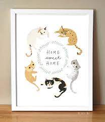 Home Sweet Home Cat Print Home Decor For Cat Lovers Gift For Etsy Whimsical Wall Art Poster Prints Cat Print