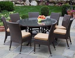 Wicker Patio Furniture With Glass Round Patio Table On Top And Chairs Contemporary Patio Furniture Patio Table Set Round Patio Table