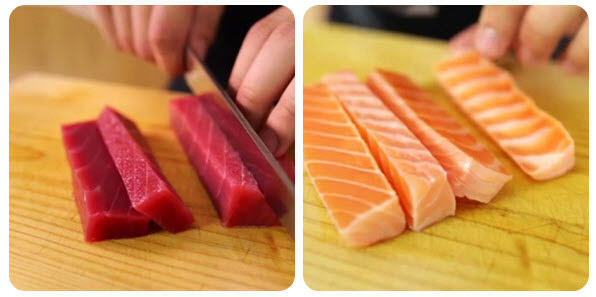 Các bước làm sashimi cá hồi và cá ngừ – Hải sản Khánh Hòa