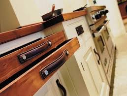 Make Your Own Cabinet Pulls Using A Strip Of Leather Leather Kitchen Kitchen Cabinet Hardware Kitchen Cabinet Pulls