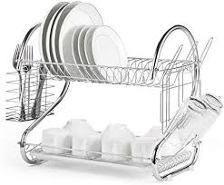 Dish rack with drip tray: Stainless Steel Over The Sink Kitchen Dish Drainer Rack 2 Tier Rack With Cup Holder Silver Buy Online At Best Price In Uae Amazon Ae