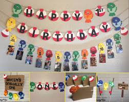Fishing Party Ofishally One First Birthday Handmade Decorations Package Mad Fishing Themed Birthday Party First Birthday Decorations Fishing Birthday Party