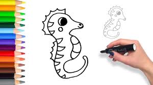Draw this cute seahorse by following this drawing lesson. How To Draw A Sea Horse Teach Drawing For Kids And Toddlers Coloring Page Video Youtube