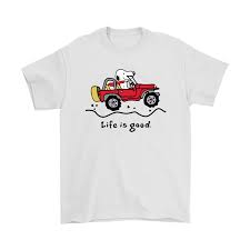 Snoopy On A Jeep Life Is Good Shirts Snoopy Facts Snoopy Shirt Cool Shirts Jeep Cars