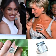 Meghan Wearing The Late Princess Diana S Aquamarine Ring The 1997 Asprey Aquamarine Ring Worn By Diana On A Number Asprey Fine Antique Jewelry Princess Diana