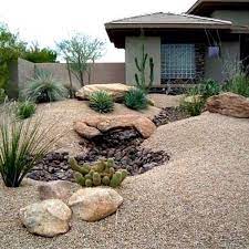 Growing a variety of plants makes the yard look larger by giving your eye more textures, colors, and shapes to look at. Desert Landscaping Ideas For Front Yard Outdoors Home Ideas Large Yard Landscaping Xeriscape Front Yard Front Yard Landscaping