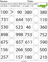 comparing three digit numbers math worksheet twisty noodle