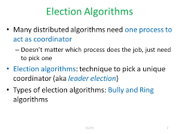 Leader Election Cs Election Algorithms Many Distributed Algorithms Need One Process To Act As Coordinator Doesn T Matter Which Process Does The Ppt Download
