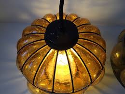 Vintage Caged Amber Glass Pendant Lamps Set Of 2 For Sale At Pamono