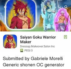 Or a story wherein goku and vegeta learn new things while drinking with piccolo. Mao Saiyan Goku Warrior Maker Dressup Makeover Salon Inc 3 Pegi 3 Submitted By Gabriele Morelli Generic Shonen Oc Generator Goku Meme On Me Me