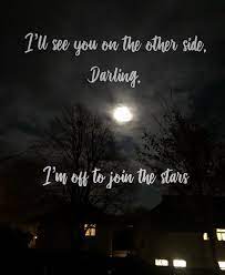 Does it mean anything special hidden between the lines to you? I Ll See You On The Other Side Darling I M Off To Join The Stars Siding Quote The Other Side Star Quotes