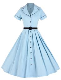 Women S 1950svintage Classical Casual Swing A Line Dress Light Blue Ca12n5rxxho Fashion Clothes Women Retro Dress Fashion