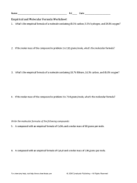 7) a compound with an empirical formula of c4h4o and a molar mass of 136 grams. Empirical And Molecular Formula Worksheet Mole Unit Molecules