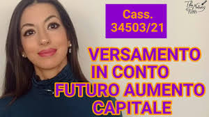 Versamento in conto futuro aumento capitale e iscrizione in bilancio: Cass.  34503/21;