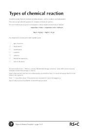 Six Types Of Chemical Reaction Worksheet Reaction Types Chemical Reactions Teaching Methods