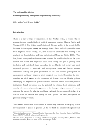 Pdf The Politics Of Localization From Depoliticizing Development To Politicizing Democracy