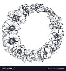 Anemone Clipart Black And White Black And White Floral Wreath Of Hand Drawn Vector Image On Vectorstock Floral Wreath Drawing Floral Wreaths Illustration Floral Drawing Design