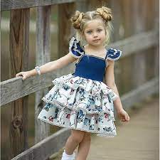 شراء 2019 صيف جديد ملابس الأطفال النمط البريطاني تنورة الأميرة الأزرق برعم  كعكة مطوي اللباس للبنات رخيص | التسليم السريع والجودة | Ar.Dhgate