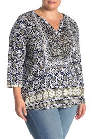 lucky brand floral print split neck top plus size nordstrom rack