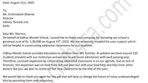 We have recently received your generous gift of donation amount and wanted to take the time to personally thank you and show our appreciation. Sample Thank You Letter For Donation To School