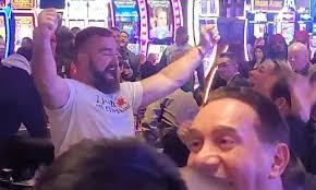 Jason Kelce celebrates with wife Kylie after winning big at Las Vegas  casino as Eagles veteran enjoys night of gambling