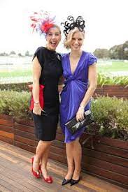 An Idea Of The Black Dress With Red Purple Fascinator And Red Shoes Black Bridesmaid Dresses Bridesmaid Dresses Dresses