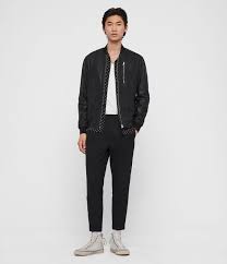 Allsaints Us Mens Kino Leather Bomber Jacket Black Leather Bomber Jacket Leather Jacket Men Leather Bomber