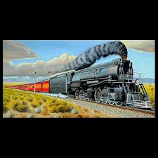Train and Smoke in Desert Scene by Carl G. Bray