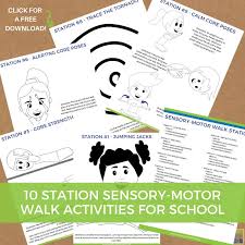 The facilitator should lay masking tape in middle of the room so there is equal distance to the front and to the back. 10 Station Sensory Motor Walk Activities For School Free Printable Growing Hands On Kids