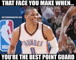 .monday night, taunting russell westbrook after the oklahoma city thunder star went to the bench with four like romney is caught on camera like that, it's a guarantee he or she will become a meme. Rt Thundernation Russell Westbrook Was Voted 1 Point Gua Nba Funny Memes Okc Thunder Basketball Nba Funny Thunder Basketball