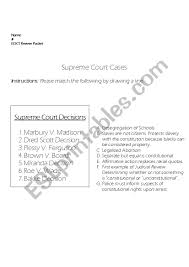 You can use the landmark supreme court cases activity as task cards, a scavenger hunt or both. Gps Eoct Supreme Court Cases Review Esl Worksheet By Cnholt