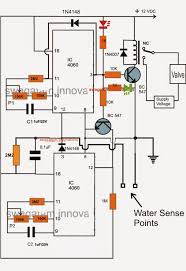 A Water Sensor Triggers A Sequential Timer Circuit Which In Turn Switches On X2f Off A Valve Electronic Circuit Projects Circuit Projects Electronics Circuit