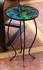 Allthingspeacock Com Peacock Garden Decor Glass Side Tables Mosaic Table Side Table