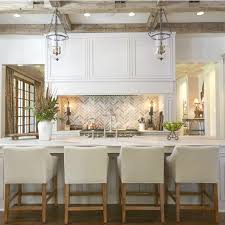 Trending Wood Ceiling Treatments Beams Planking Off White Kitchens Rustic Kitchen Kitchen Styling