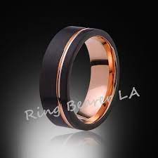 8mm Black Satin Brushed Rose Gold Groove Tungsten Ring Rose Gold Wedding Band Mens Ring Comfort Fit Rings For Men Mens Wedding Bands Custom Wedding Rings