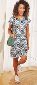 Weird Fish Womens Tallahassee Printed Jersey Dress - Pale Denim Blue - Salt  Cellar Clothing