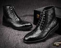 Casual Alligator Leather Wingtip Lace Up Boots Mens Dress Boots Best Dress Shoes Dress Shoes Men